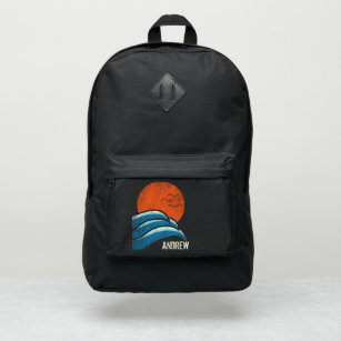 Distressed Surf Style Waves and Sun Personalized Port Authority® Backpack