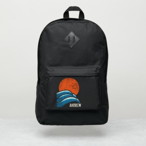 Distressed Surf Style Waves and Sun Personalized Port Authority Backpack