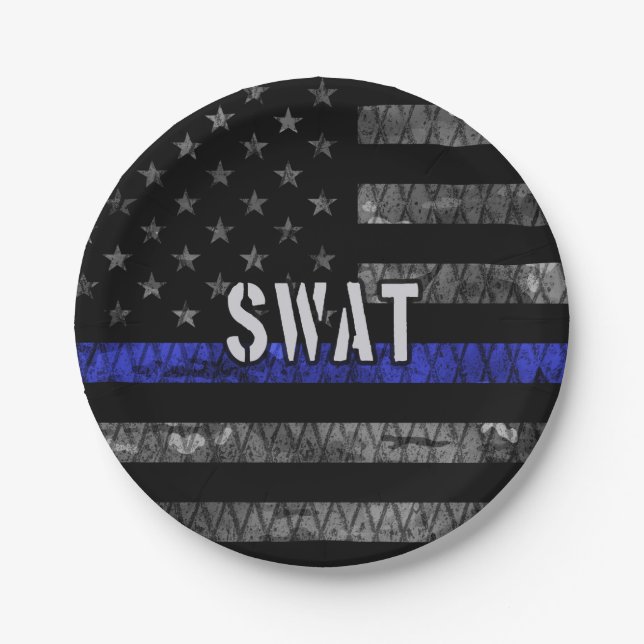 Distressed SWAT Police Flag Paper Plates (Front)