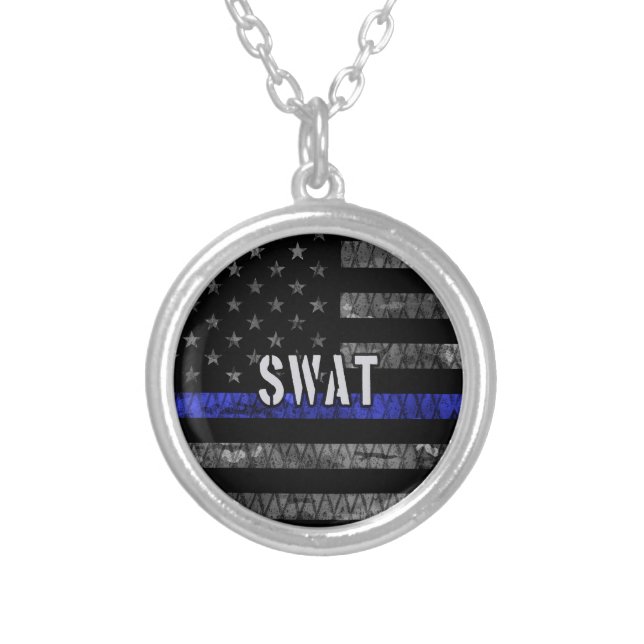 Distressed SWAT Police Flag Silver Plated Necklace (Front)