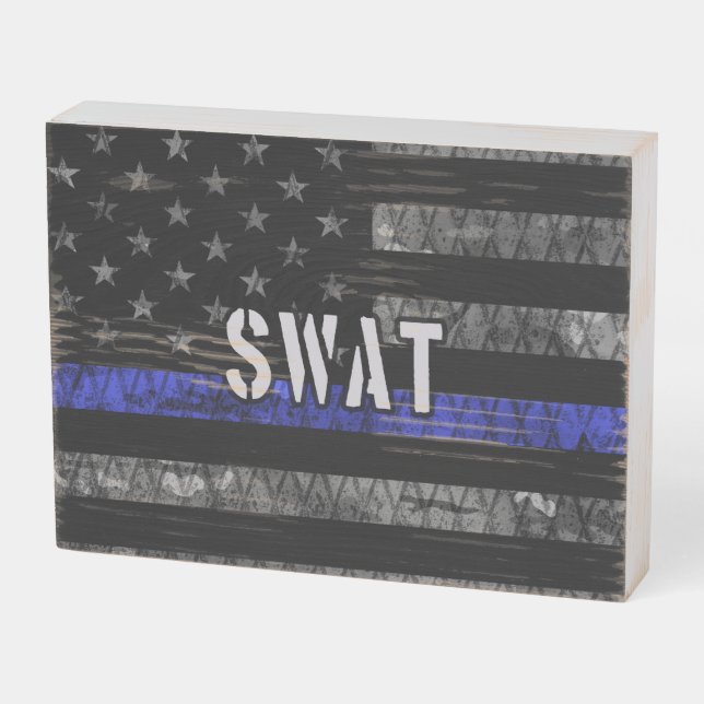 Distressed SWAT Police Flag Wooden Box Sign (Angled Horizontal)