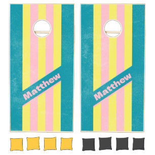 Distressed Sweet Sea Kiss Pin Striped with Name Cornhole Set