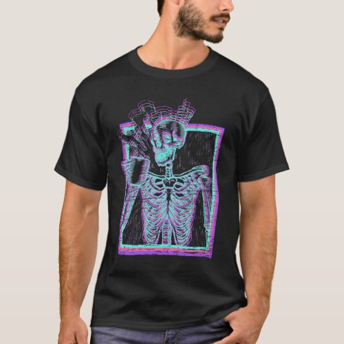 Distressed Synthwave Skeleton Vaporwave Smiling Sk T_Shirt