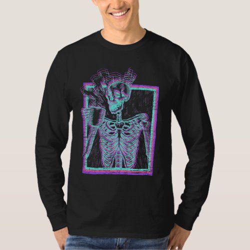 Distressed Synthwave Skeleton Vaporwave Smiling Sk T_Shirt