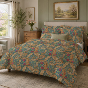 Distressed tan blue William Morris floral Marigold Duvet Cover