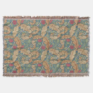 Distressed tan blue William Morris floral Marigold Throw Blanket