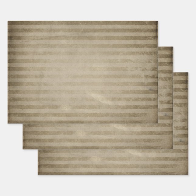 Distressed Tan Stripes Wrapping Paper Sheets (Set)