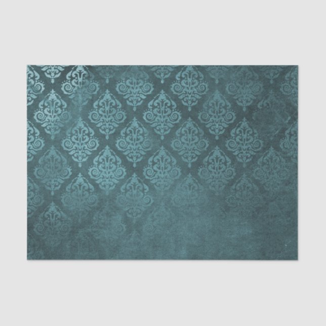 Distressed Teal Damask Tissue Paper (Front)