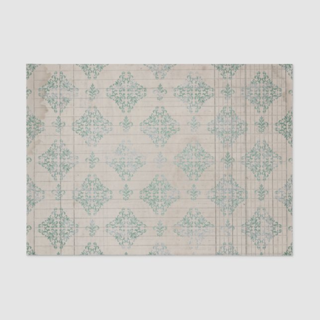 Distressed Teal Damask Tissue Paper (Front)