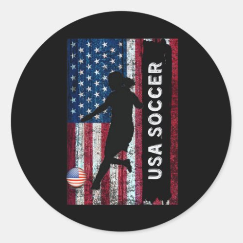 Distressed Team USA Soccer with American Flag Classic Round Sticker