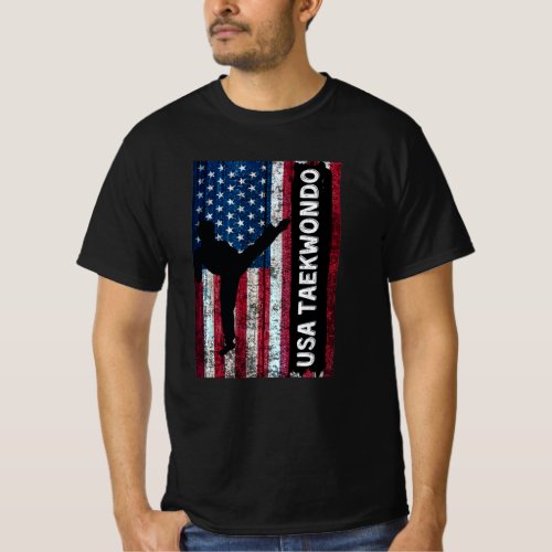 Distressed Team USA Taekwondo with American Flag T_Shirt
