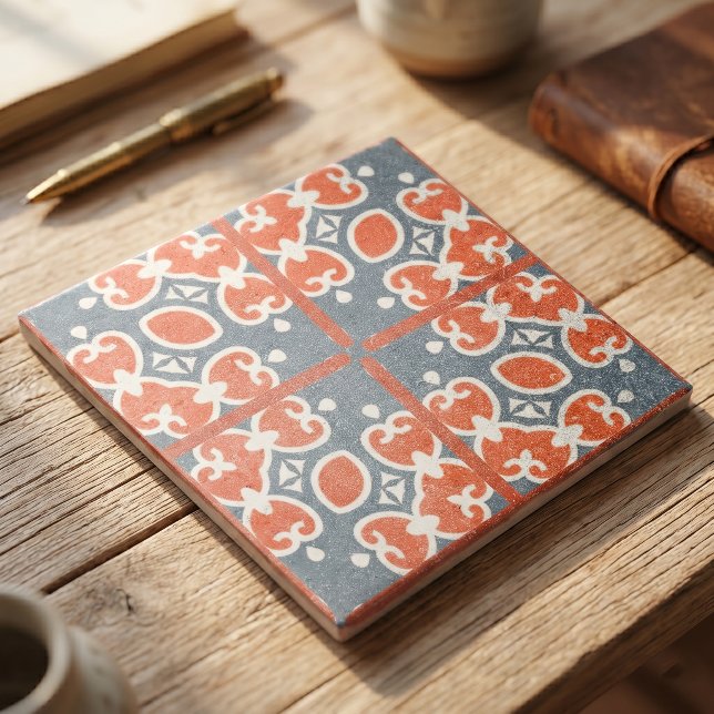 Distressed Terracotta Blue Faux Cement Moroccan Ceramic Tile (Creator Uploaded)