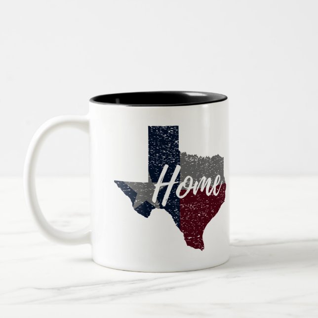 Distressed Texas Flag Home Two-Tone Coffee Mug (Left)