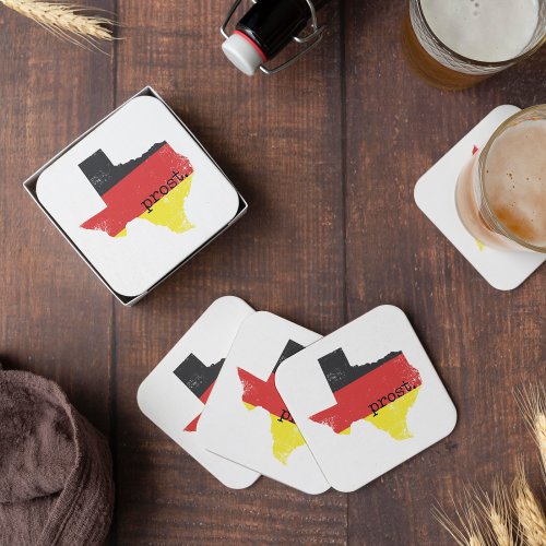 Distressed Texas German Flag Prost Square Paper Coaster