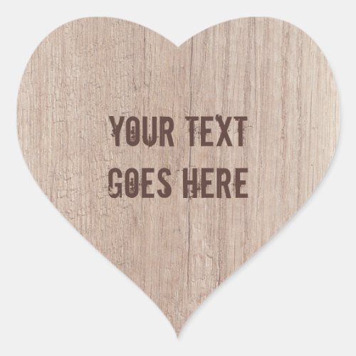 Distressed Text Brown Wood Board Look Elegant Heart Sticker