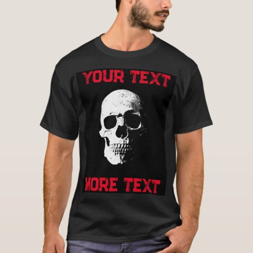 Distressed Text Mens Modern Halloween Skull Black T_Shirt