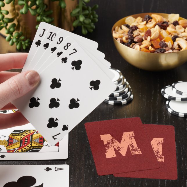 Distressed Text Monogram Customizable Leather Look Poker Cards (In Situ)
