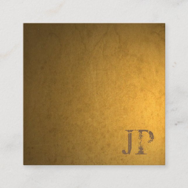Distressed Text Monogram Used Kraft Paper Look Square Business Card (Front)