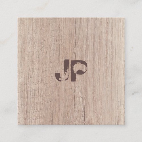 Distressed Text Monogram Wood Look Elegant Square Business Card