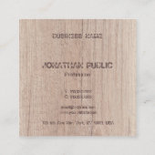 Distressed Text Monogram Wood Look Elegant Square Business Card (Back)