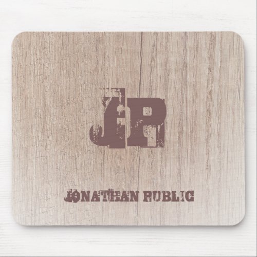 Distressed Text Monogram Wood Look Template Mouse Pad