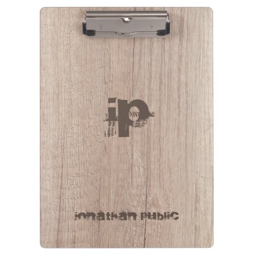 Distressed Text Name Monogram Template Wood Look Clipboard