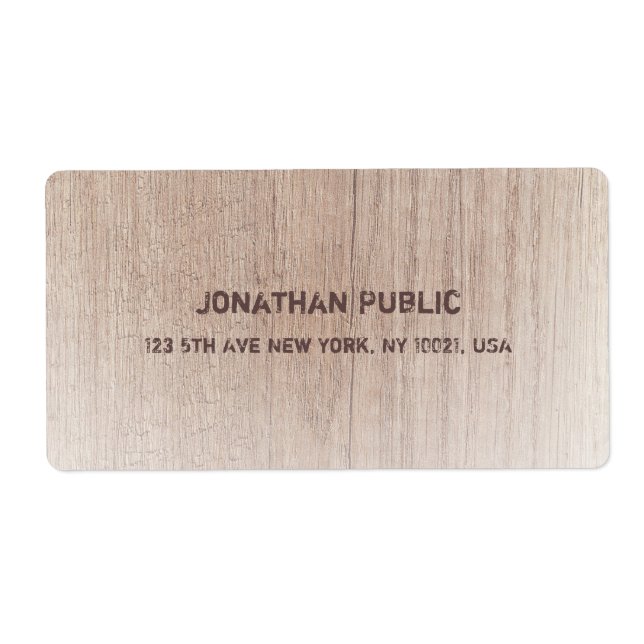 Distressed Text Template Brown Wood Board Look Label (Front)