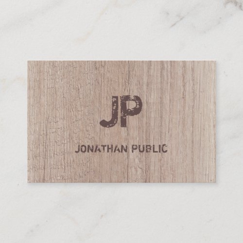 Distressed Text Wood Board Look Monogram Template Business Card