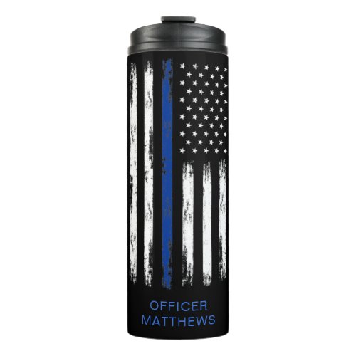 Distressed Thin Blue Line Police Coffee Thermal Tumbler