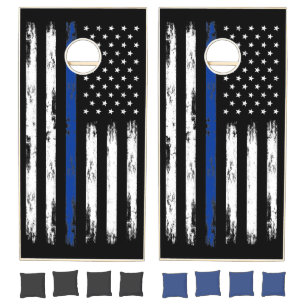 Distressed Thin Blue Line Police Cornhole Set