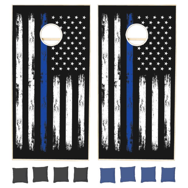 Distressed Thin Blue Line Police Cornhole Set (Set)
