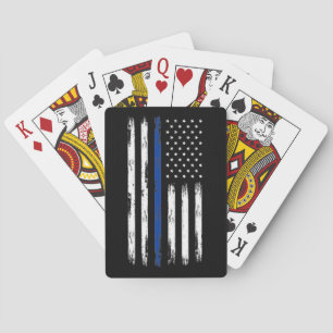 Distressed Thin Blue Line Police Flag  Poker Cards