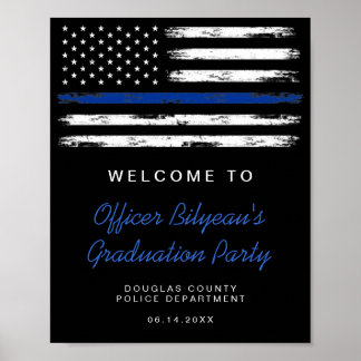 Distressed Thin Blue Line Police Graduation Party Poster