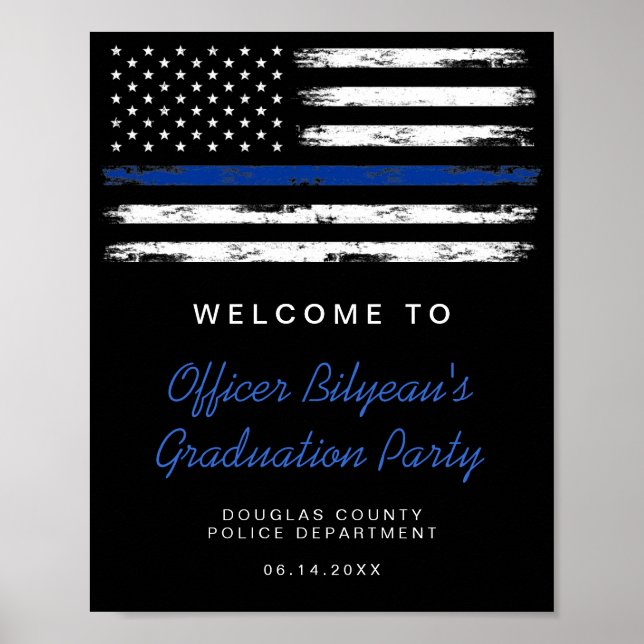 Distressed Thin Blue Line Police Graduation Party Poster (Front)
