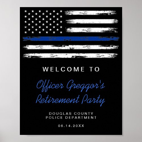 Distressed Thin Blue Line Police Retirement Party Poster