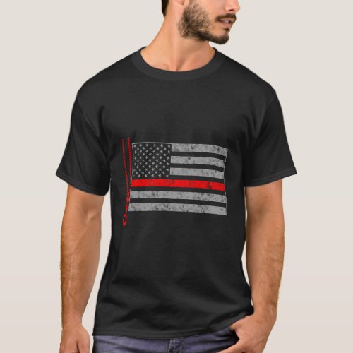 Distressed Thin Red Line American Crane Operator F T_Shirt