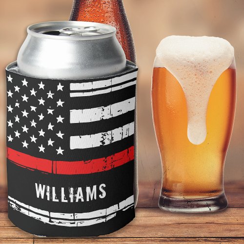 Distressed Thin Red Line Personalized Firefighter Can Cooler