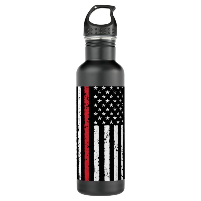 Distressed Thin Red Line  Stainless Steel Water Bottle (Front)