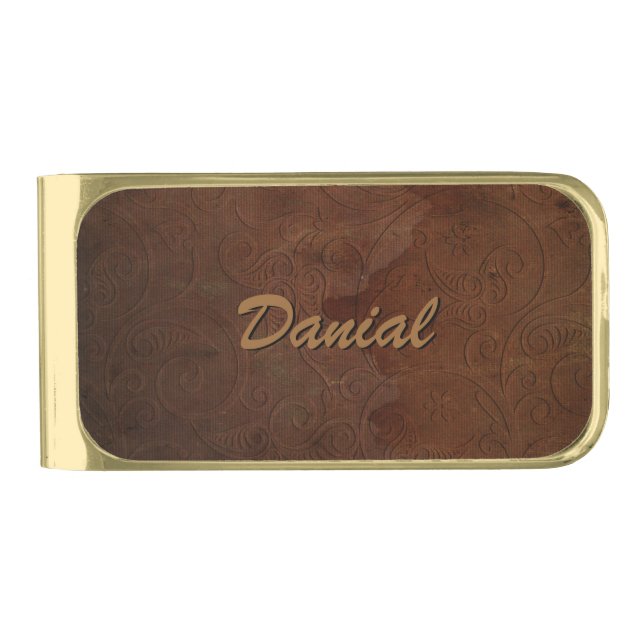 Distressed Tooled Leather Look Custom Money Clip (Front)