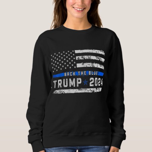 Distressed Trump 2024 Back The Blue Retro American Sweatshirt