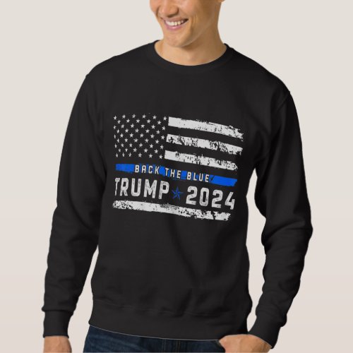Distressed Trump 2024 Back The Blue Retro American Sweatshirt