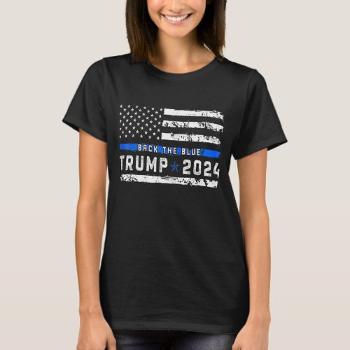 Distressed Trump 2024 Back The Blue Retro American T_Shirt