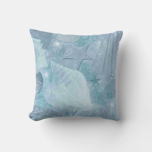 Distressed Turquoise Blue Seashell Pillow