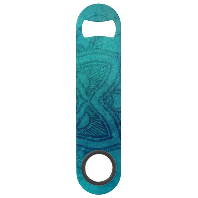 Distressed Turquoise Mandala Bar Key (Front)