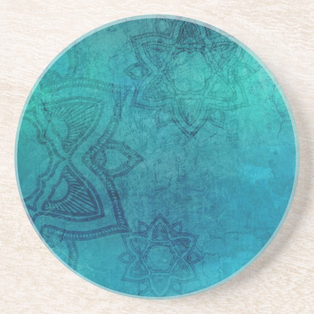 Distressed Turquoise Mandala Coaster (Front)