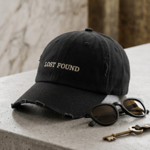 Distressed Typography Lost Found Vintage Minimalis Embroidered Baseball Cap