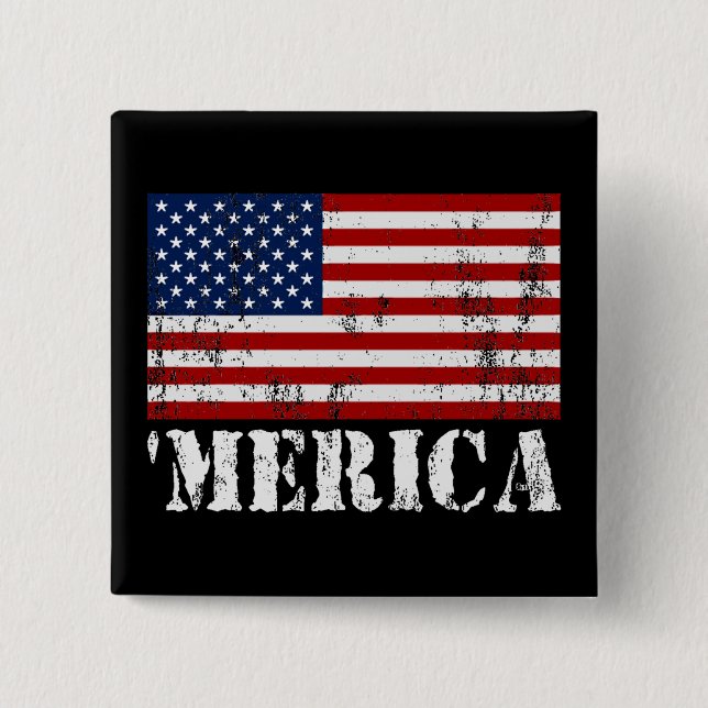 Distressed U.S. Flag 'MERICA Button (Front)