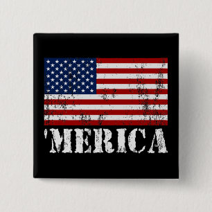 Distressed U.S. Flag 'MERICA Button
