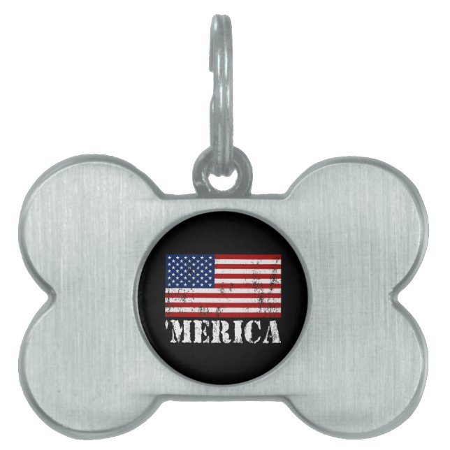 Distressed U.S. Flag 'MERICA Pet ID Tag (Front)