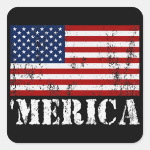 Distressed U.S. Flag 'MERICA Square Sticker